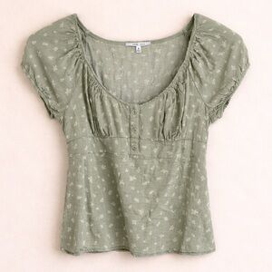 Love Tree Floral Peplum Blouse Medium Sage Green Puff Sleeve Cottagecore Top